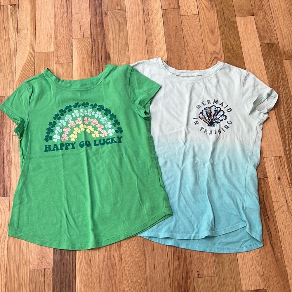 Gap T-shirt Bundle Green Lucky & Aqua Mermaid Sequins (YXL)